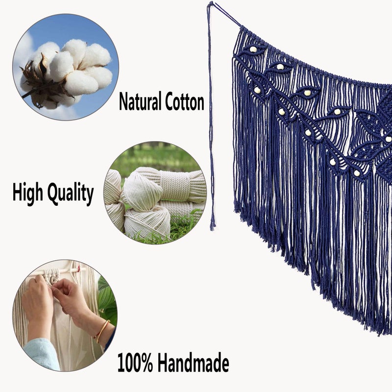 Youngeast Home Decor Leaf Shape Macrame Wall Hanging Woven Tapestry Bedroom Curtain Fringe Garland Banner Living Room Wall Decor Navy 39X31 inches - Image 4